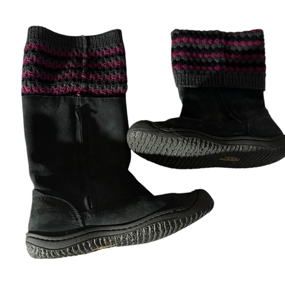 Keen Boots Womens Size 8.5 Black Suede Knit Cuff Flat Waterproof Grey Pink 63035 - Picture 5 of 8